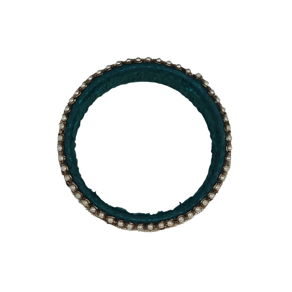 Vintage Beaded Cuff Bangle Bracelet in Golden Cream White Dark Green - Picture 3 of 5